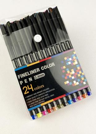 Набір різнобарвних лінерів ручок fineliner color у кейсі 24 кольори професійний набір для скетчів