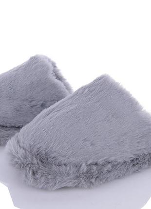 Тапочки женские домашние теплые закрытые меховые серый1 фото