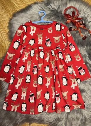 Яскрава бавовняна новорічна сукня з довгим рукавом для дівчинки 3/4р f&f