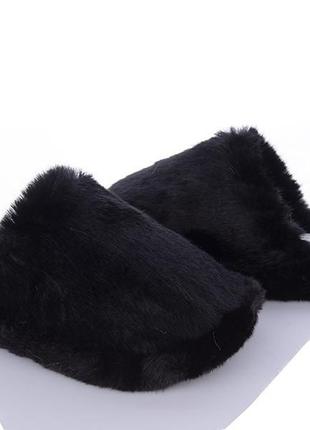Тапочки женские домашние теплые закрытые меховые черный
