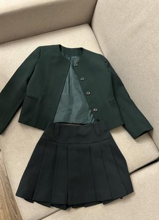 Школьная форма. зеленый жакет. юбка зеленая1 фото