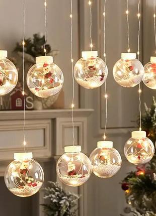 Стильна новорічна гірлянда з кульками новорічними завіса з гірлянди з кульками прозорими штора з гірлянди1 фото