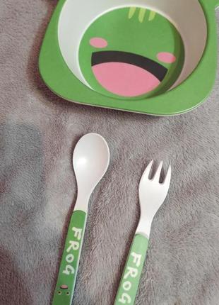 Набор новой детской посуды 3 предмета тарелка, ломкая бамбуковая посуда
