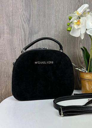 Женская сумка замшевая клатч на плечо стиль черная, мини сумочка натуральная замша