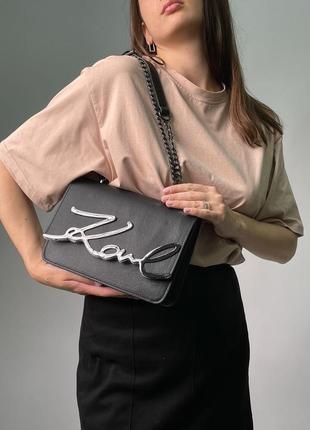 Женская сумка karl lagerfeld signature shoulder bag black