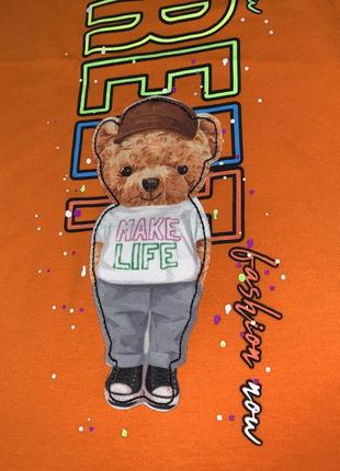 Дитяча 😍  майка ведмедик оранжева літо трикотаж 134,140,146,152,158