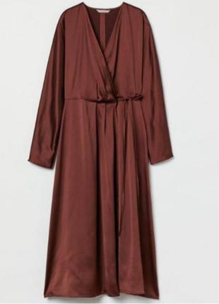 Новое атласное платье миди демисезон h&m сатиновое платье макси на запах атлас сатин7 фото