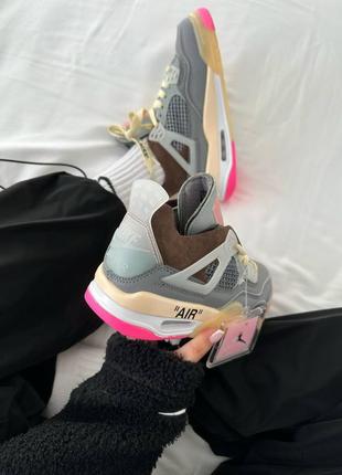 Женские кроссовки найк nike air jordan retro 4 x off white “grey / pink” premium8 фото