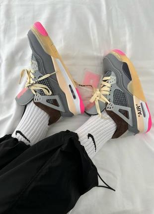 Женские кроссовки найк nike air jordan retro 4 x off white “grey / pink” premium2 фото