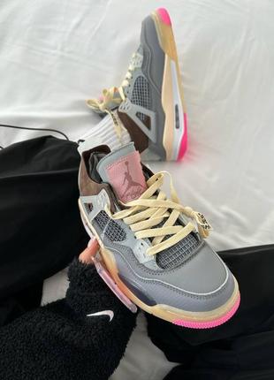 Женские кроссовки найк nike air jordan retro 4 x off white “grey / pink” premium7 фото
