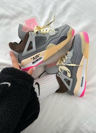Женские кроссовки найк nike air jordan retro 4 x off white “grey / pink” premium6 фото