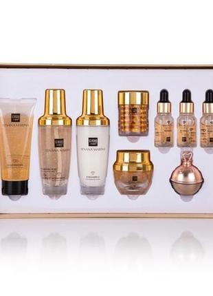 Набір для догляду за обличчям senana marina gold luxury run yuyan gift box з золотом, 9 продуктів
