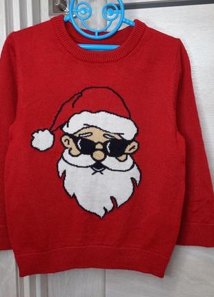 Новогодний свитер свитшот кофта джемпер красный дед мороз санта клаус santa для мальчика 3-4 года2 фото
