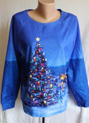 Жіноча новорічна святкова зимова кофта свитшот светр полувер реглан худи санта клаус олень ельф м 46