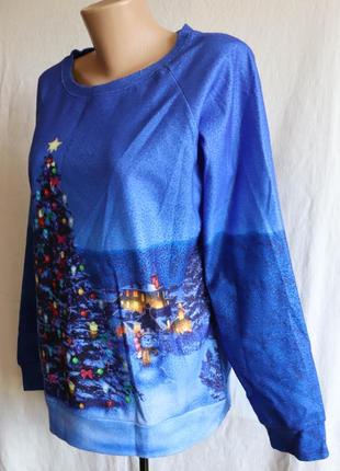 Женская новогодняя кофта зимняя свитшот свитер полувер реглан худи санта клаус олень эльф елка м 462 фото