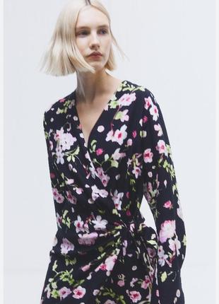 Новое цветочное платье демисезон h&m платье миди на запах вискоза принт цветы2 фото