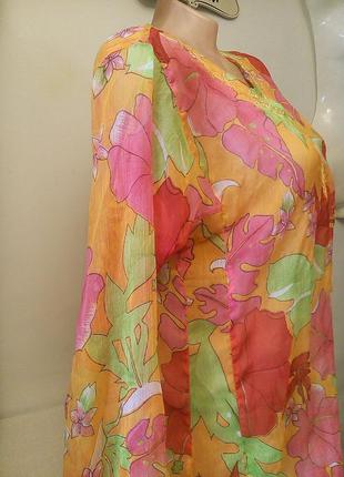 Яскрава шифонова блузка туніка тропічний принт3 фото