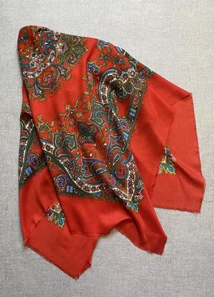 Винтажный, итальянский, большой платок, шаль, италия, красный5 фото