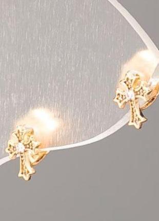 Сережки xuping хрест позолота 18к з білими стразами d-7х5мм+-