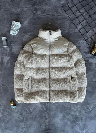 Мужской плюшевый пуховик the north face бежевый