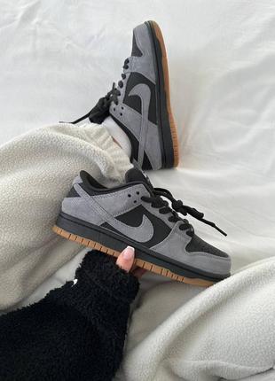 Женские тёплые кроссовки найк nike sb dunk low « grey / black » fur