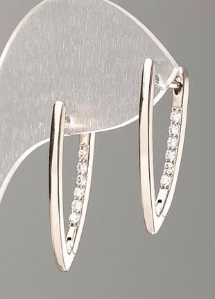 Серьги xuping с белыми стразами d- 29х2мм родий