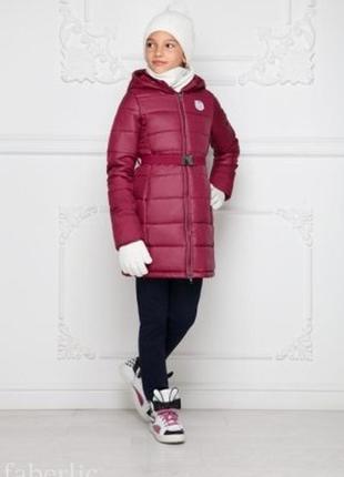 Утепленное стеганое пальто для девочки, цвет малиновый 98 р4 фото