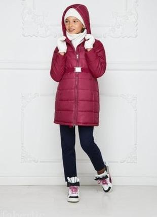 Утепленное стеганое пальто для девочки, цвет малиновый 98 р2 фото