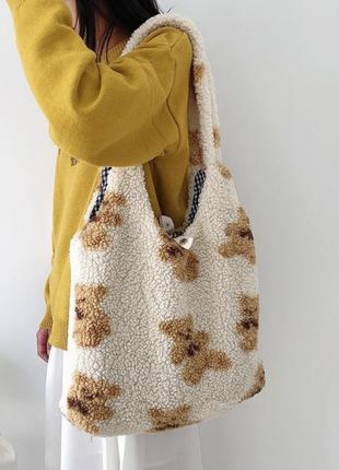 Плюшевая сумка шоппер с мишками