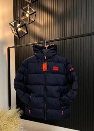 Пуховик мужской хуго босс синий / теплые зимние куртки hugo boss