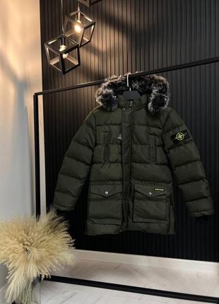 Мужская теплая зимняя куртка стон айленд / пуховики stone island хаки