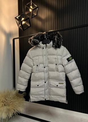 Чоловічий пуховик стон айленд бежевий / брендові куртки на зиму stone island для чоловіків