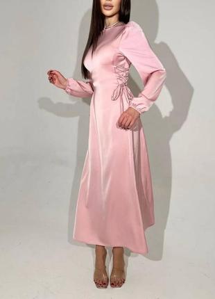 Шовкова сукня міді з зав’язками в корсетному стилі🖤8 фото