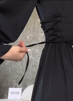 Шовкова сукня міді з зав’язками в корсетному стилі🖤4 фото