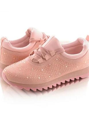 Рожеві персикові кросівки зі стразами замшеві модні4 фото