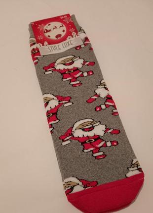 Женские носки, теплые махровые носки, новогодние носки, носки с дедом морозом5 фото