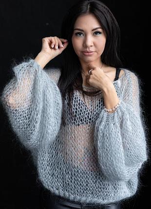 Свитер паутинка, свитер оверсайз из мохера