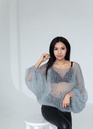 Свитер паутинка, свитер оверсайз из мохера