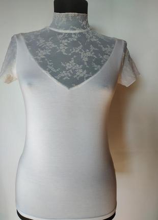 Блузка с коротким рукавом и гипюром для девушки  violana размер с - виолана bella2 фото