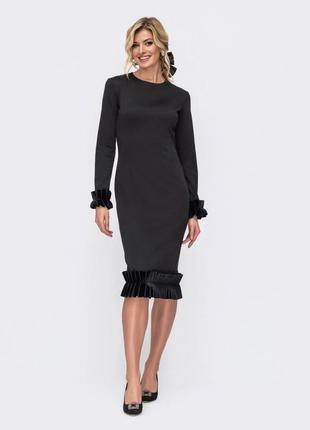 Платье черное с бархатной оборкой &lt;unk&gt; 75010