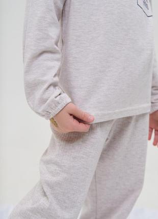 Піжама для дівчинки зі штанами - в рубчик - ведмедик в кишені6 фото