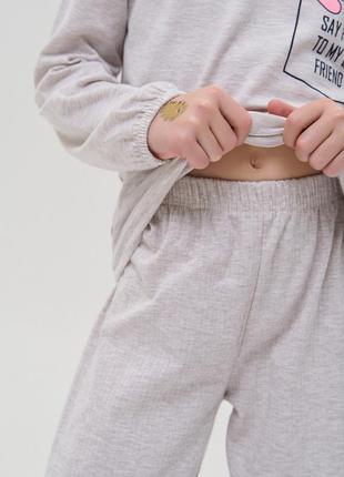 Піжама для дівчинки зі штанами - в рубчик - ведмедик в кишені7 фото