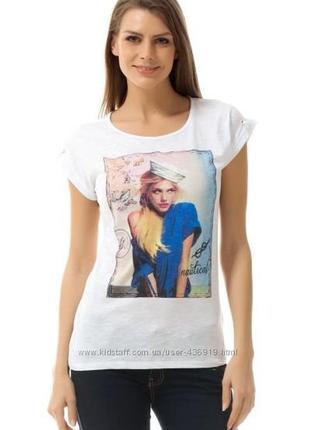 Женская футболка белая de facto / де факто с картинкой - девочкой