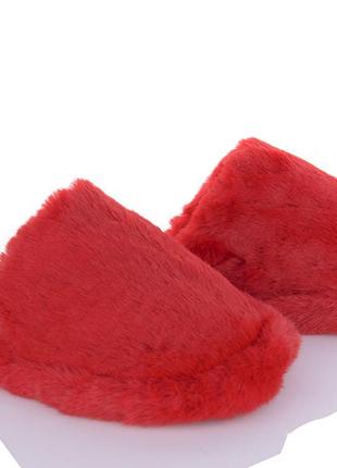 Тапочки женские домашние теплые закрытые меховые красный2 фото