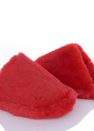 Тапочки женские домашние теплые закрытые меховые красный1 фото