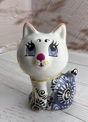 Кішка скарбничка ручної роботи львівська кераміка 04-71 фото