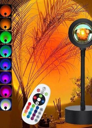 Rgb лампа-заход із пультом led sunset lamp проєкційний світильник-торшер 16 кольорів від usb1 фото