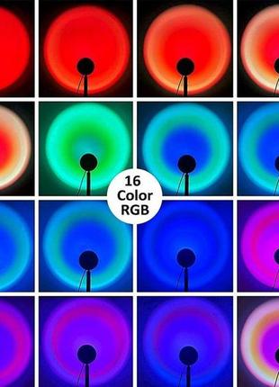 Rgb лампа-заход із пультом led sunset lamp проєкційний світильник-торшер 16 кольорів від usb9 фото