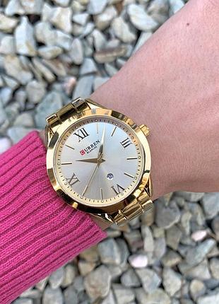 Женские часы curren blanche каррен золотистые с датой на металлическом браслете