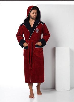 Мужской велюровый халат nusa 2810 с капюшоном, бордовый m